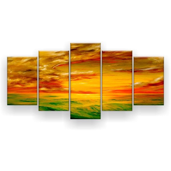 Quadro Decorativo Pintura Pôr Do Sol Na Califórnia 129X61 5 Peças - 1