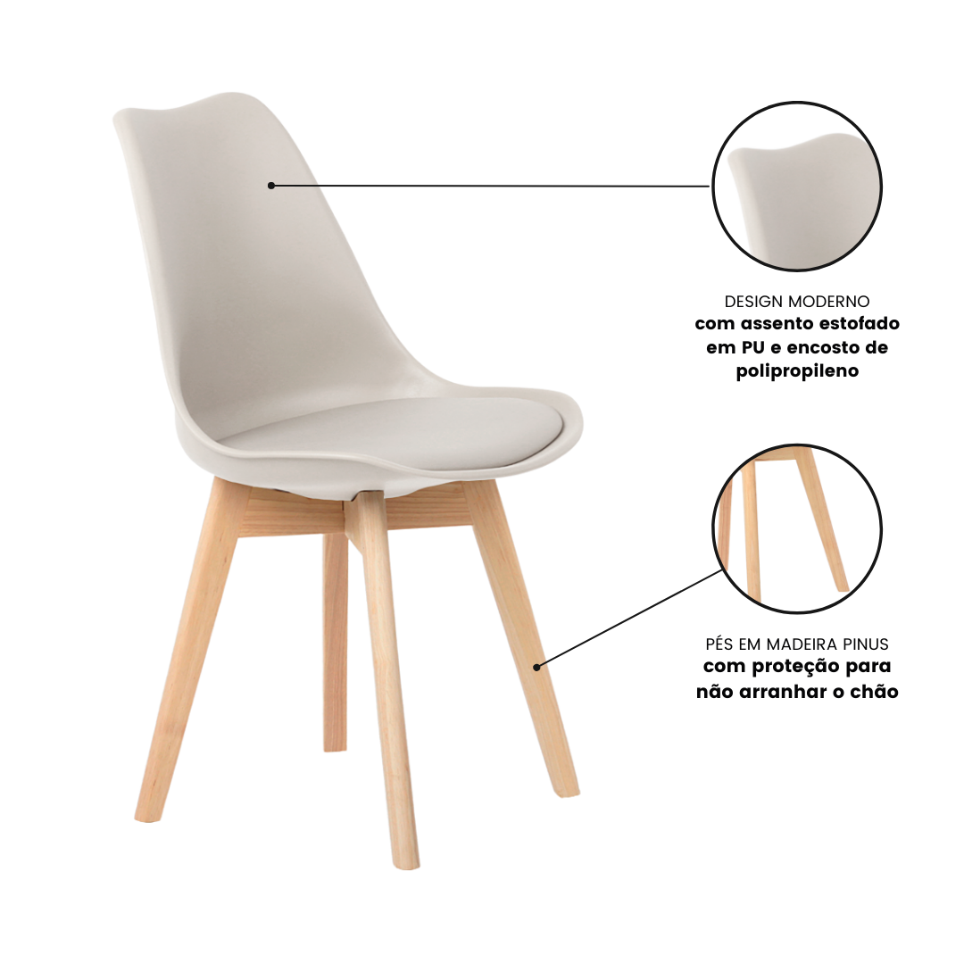 Cadeira de Jantar Eames Wood Leda Design Estofada Nude - 7