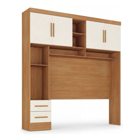 Ponte Aérea Modular Casal com 2 Gavetas e Nichos 100% MDF Smart Marrom Cinamomo/Off White