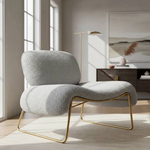 Poltrona Decorativa Versátil Calm Super Bouclé - Zahav:Bouclé Cinza