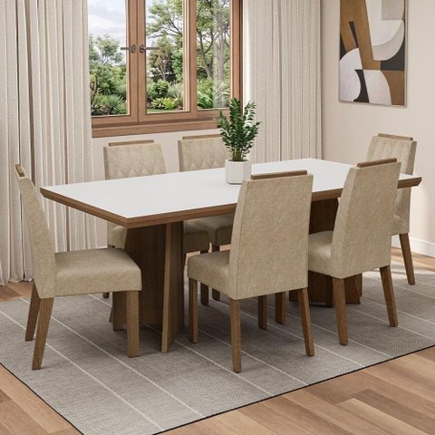 Conjunto Sala de Jantar Tampo de Madeira 6 Cadeiras Rustic/Branco/Imperial Sarlat Madesa
