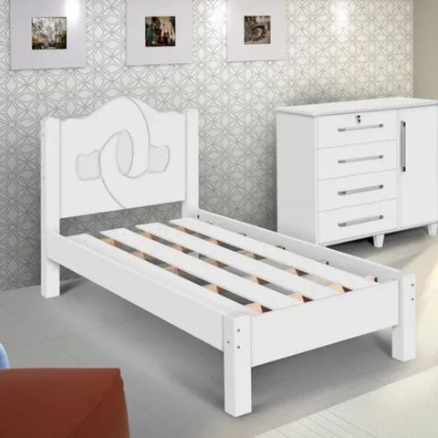 Cama Solteiro Siena 100% Mdf com Sarrafo em Madeira Carmolar Branco