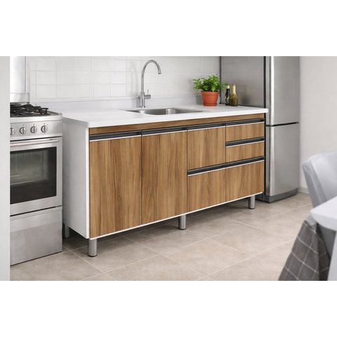 Gabinete Cozinha Mdp 1,44m Elegance com 6 Pés e Amplo Espaço:nogal