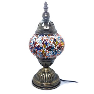 Abajur Turco Mosaico Metal Vidro Mesclado Bivolt 28 cm TL3