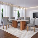 Ver imagem 1 de Sala de Jantar 6 Lugares Tampo de Vidro 210 cm Lucia Cadeiras Madeira Maciça Cinamomo/Linho Grafite