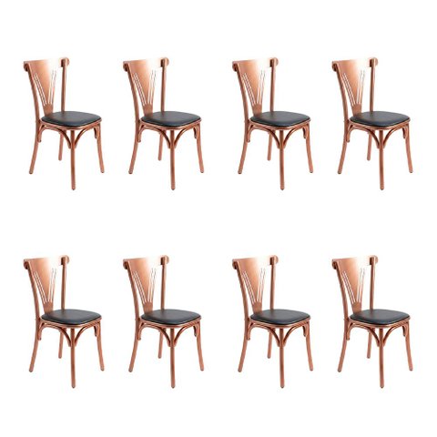 Kit 8 Cadeiras Paris Luxo Sala Jantar Estrutura Aço Cobre Design Contemporâneo Premium - Cobre/Preta