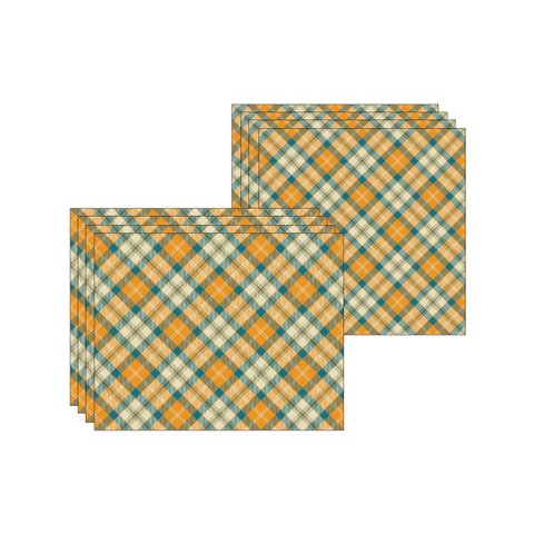 Kit Jogo Americano + Guardanapo Xadrez Laranja e Azul - 4 Peças