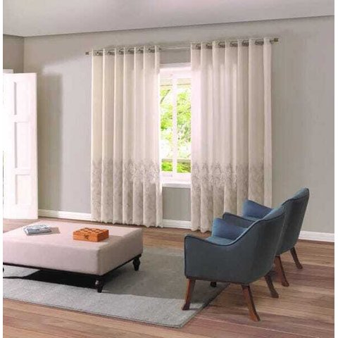 Cortina Para Sala / Quarto Duplex Valência Barrada 5,40m x 2,50m - Bella Janela - Areia(168)