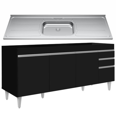 Balcão Gabinete Com Pia 180cm Dallas Preto - Lumil Lumil Móveis