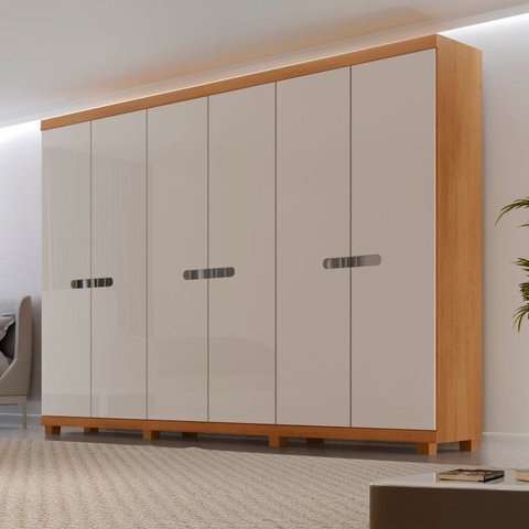Guarda-Roupa Casal 100% MDF 6 Portas e 6 Gavetas com Pés França Marrom/Marromle/Off White