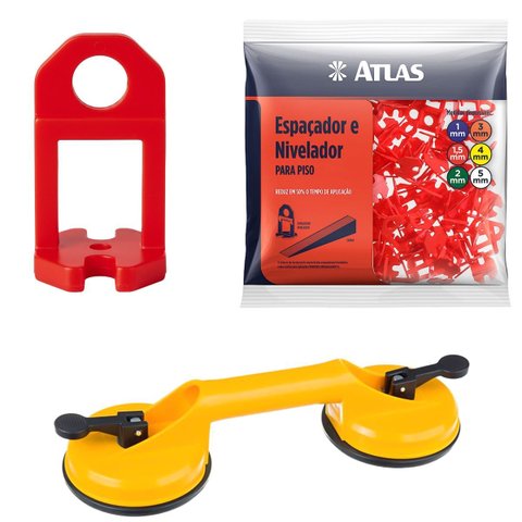 Ventosa Dupla para Vidro Gesso Mármore Metal Piso + Nivelador para Pisos e Azulejos 1,5mm Vermelho P