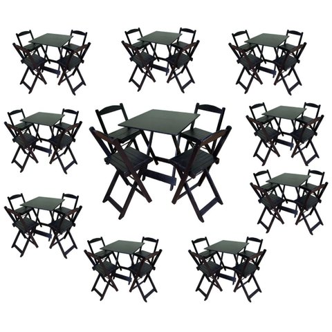 Kit 10 Conjuntos Dobráveis 70x70 com 10 Mesas 40 Cadeiras Preto