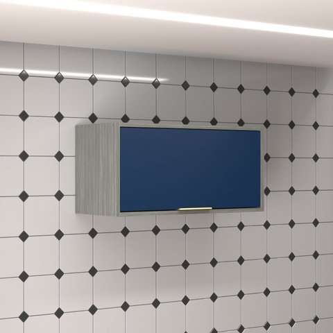 Armário Aéreo de Cozinha 70cm com 1 Porta Basculante Domus Espresso Móveis Azul/Silver/Royal