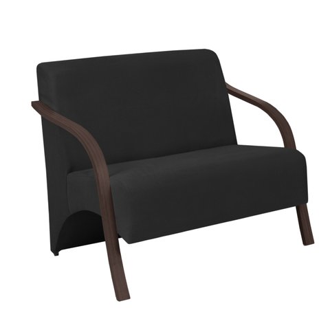 Poltrona Namoradeira 2 Lugares Vênus D Salla Suede Braço Madeira Preto