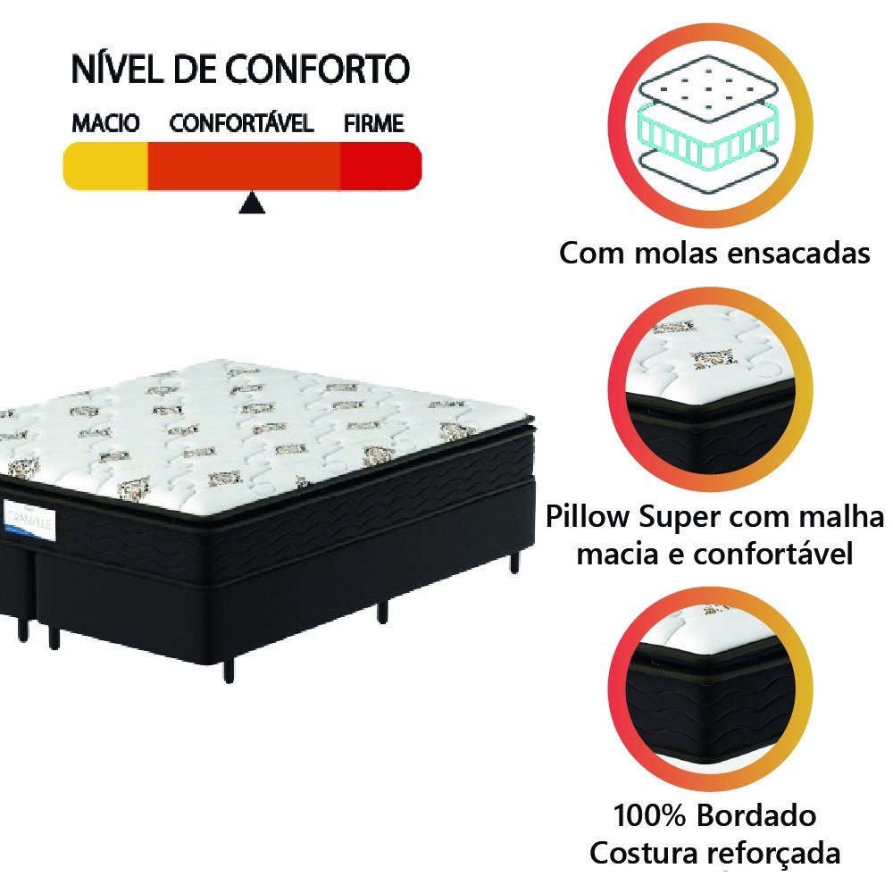 Cama Box Colchão Casal Queen Molas Ensacadas Granville Pillow Top 158x198x66cm Marrom / Branco - 5