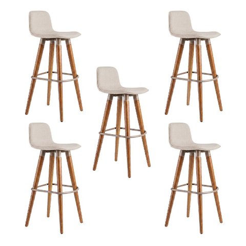 Kit 5 Banquetas Linea Alta Luxo Aço Champagne Assento Linho Balcão Bancada Moderna - Champagne/Palha