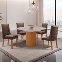 Ver imagem 1 de Mesa de Jantar Eloise 4 Lugares Quadrada MDF com Vidro 90cm Off White Moderna 90cm