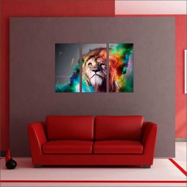 Quadro Leão Animais Colorido Abstrato 3 Peças Salas - 4