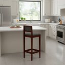 Ver imagem 1 de Kit 6 Banquetas Madeira Imbuia Balcão Encosto Estofado:Imbuia com Linho Chumbo