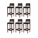 Ver imagem 2 de Kit 6 Banquetas Madeira Imbuia Balcão Encosto Estofado:Imbuia com Linho Chumbo
