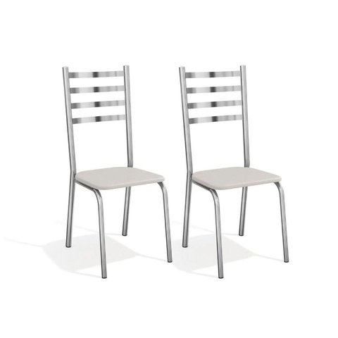Kit 2 Cadeiras Sala Jantar Alemanha 2C086 2 Un Cromado/Courano Branco - Kappesberg