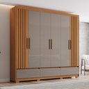Ver imagem 4 de Guarda Roupa Casal 06 Portas com Detalhe Ripado 03 Gavetas Externas Kaian D347 Cinamomo Avelã - Henn