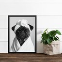 Ver imagem 2 de Quadro para Banheiro Cachorrinha Pug de Roupão 24x18cm - com Vidro:moldura Branca