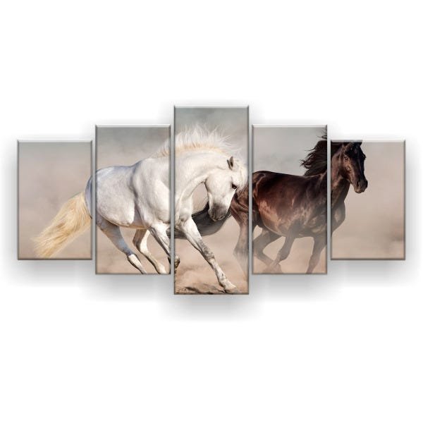 Quadro Decorativo Cavalos Correndo 129x61 5 Peças - 1