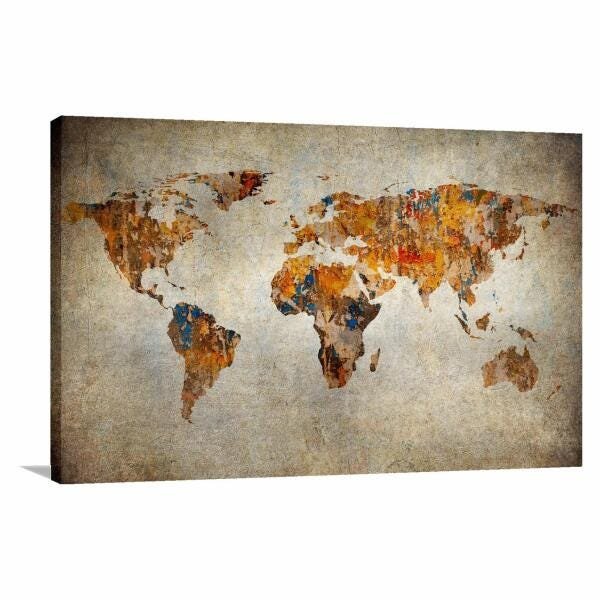 Quadro Mapa Mundi Vintage decorativo Retrô Tela de Tecido - 3