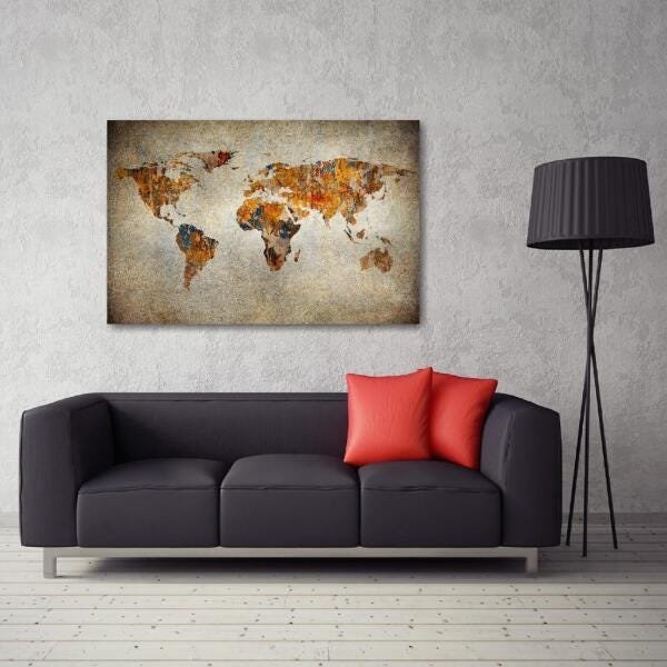 Quadro Mapa Mundi Vintage decorativo Retrô Tela de Tecido - 2