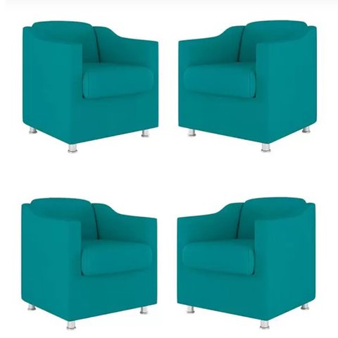 Kit 4 Poltronas Decorativa Bia Suede Azul Tifany - Twdecora