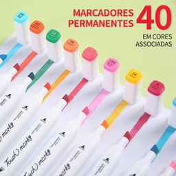 Conjunto de Canetas Marcador Permanente Ponta Dupla 40 Cores - 5