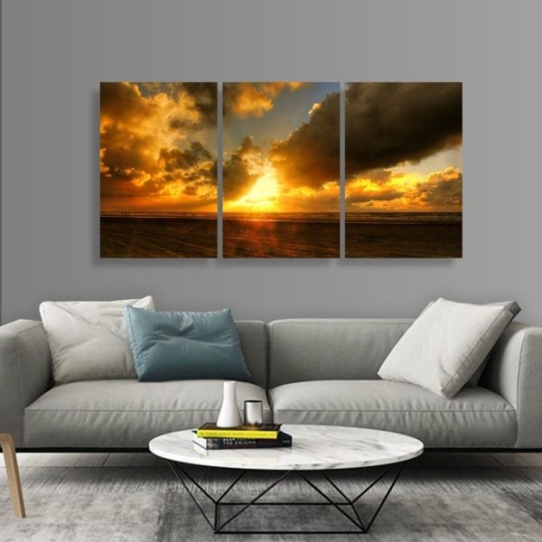 Quadro decorativo Céu Nuvens Pôr do Sol Jogo 3 Peças 60x120 - 2