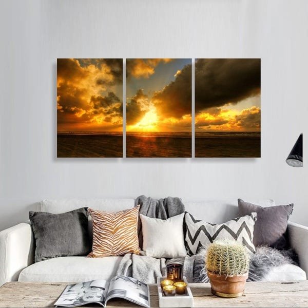 Quadro decorativo Céu Nuvens Pôr do Sol Jogo 3 Peças 60x120 - 3