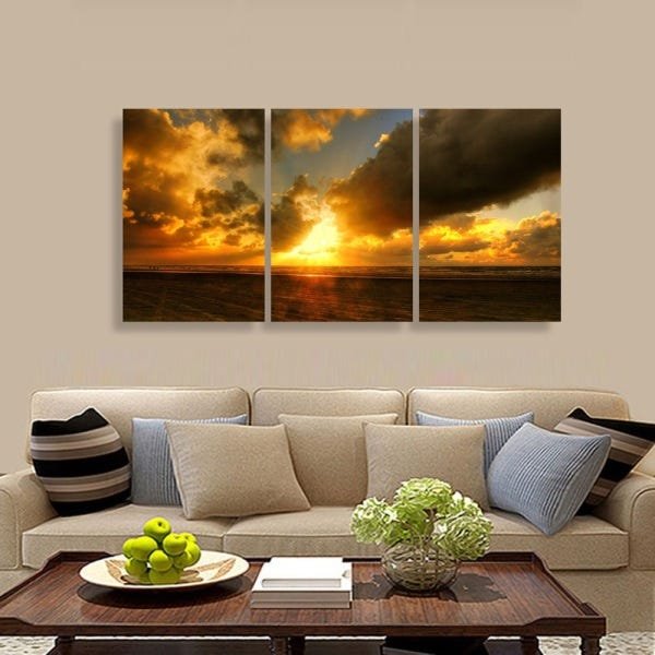 Quadro decorativo Céu Nuvens Pôr do Sol Jogo 3 Peças 60x120 - 4