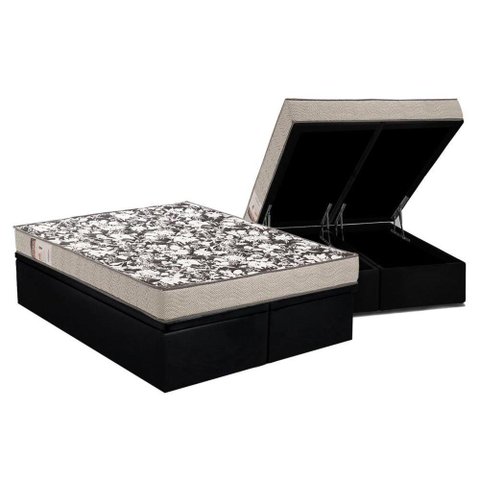 Cama Box Baú Queen: Colchão Espuma Ortobom D26 Physical Ultra Resistente + Base CRC Suede Black(158x