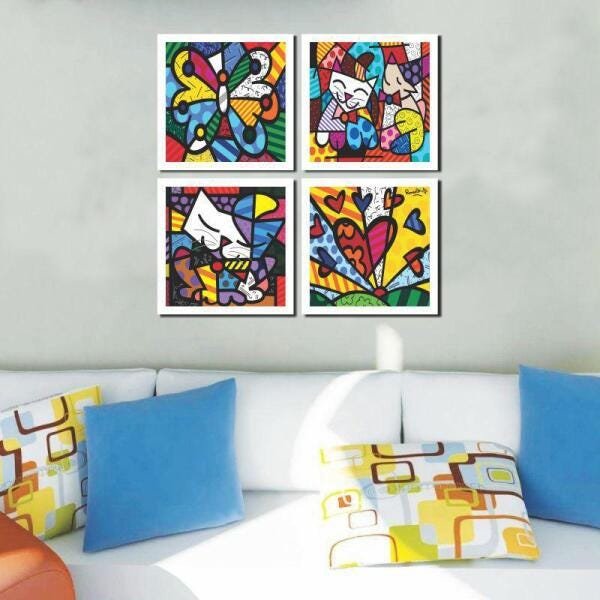 Tela Quadro Su Canvas Romero Britto - Stampa Digitale Atossica, Telaio In Legno Di Abete Del Volga, Made In Italy