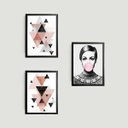 Ver imagem 1 de Kit 3 Quadros Decorativos Geométrico Twiggy 45x34cm - com vidro:Madeira preta