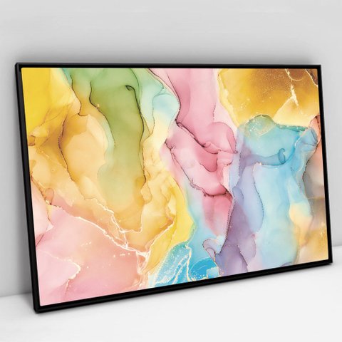 Quadro Decorativo Abstrato Arco Íris em tela Canvas TaColado Moldura Flutuante 4,5cm Preta 120 x 80c