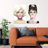 Quadro Marilyn Monroe E Audrey Chiclete Rosa Em Tecido - 5