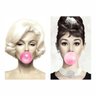 Quadro Marilyn Monroe E Audrey Chiclete Rosa Em Tecido - 1