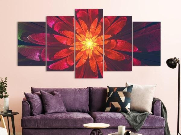 Quadro Decorativo 129X63 Sala Quarto Flor Neon Brilhante - 4