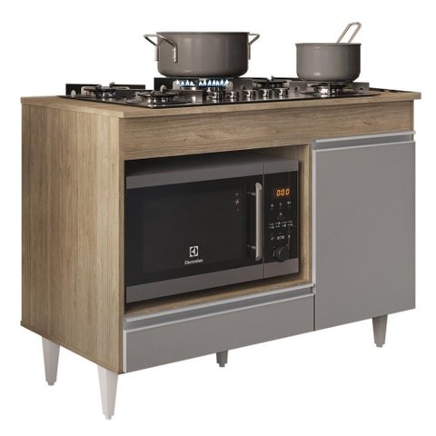Balcão Multiuso para Cooktop 4 Bocas Georgia Castanho/cinza - Lumil Móveis