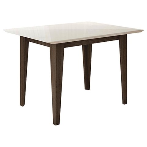 Mesa de Jantar 120cm Kate Amêndoa Off White Tampo com Vidro – Poliman