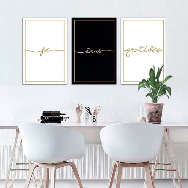 Kit 3 Quadros Decorativos Grandes Quarto Casal Mdf Fé Deus - 5