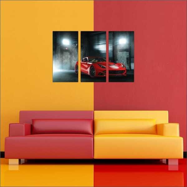 Quadro Carros Ferrari Vermelha Com Moldura 3 Peças - 2