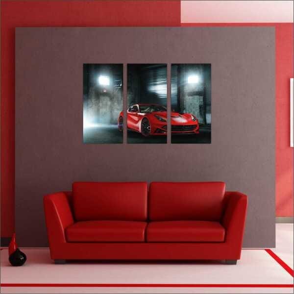 Quadro Carros Ferrari Vermelha Com Moldura 3 Peças - 3