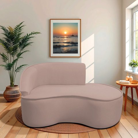 Divã Recamier Curvo Sala de Estar Recepção Marrocos 150cm Lado Direito Linho