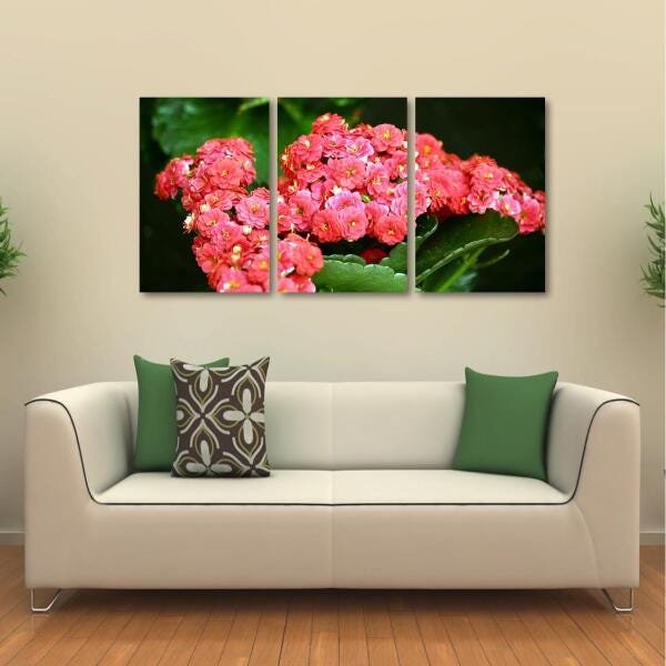 Quadro decorativo Paisagem Flores Rosas em Tecido 3 Peças - 3