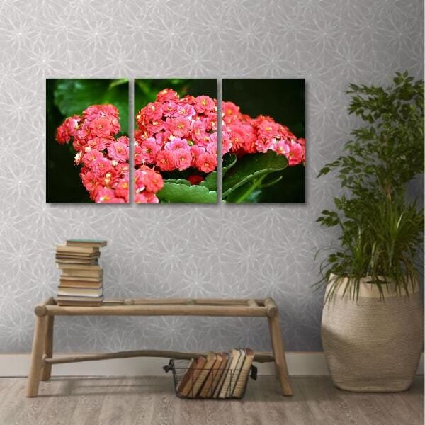 Quadro decorativo Paisagem Flores Rosas em Tecido 3 Peças - 1